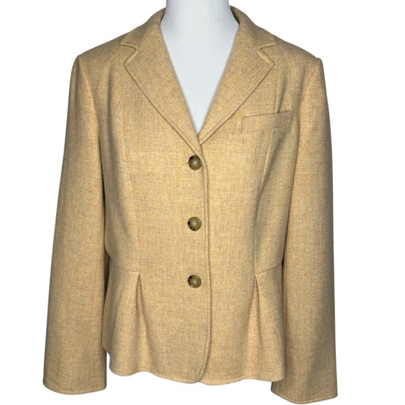 Talbots Women’s Pastel Yellow Pleated Button 100% Wool Blazer Women’s Size 1X - Picture 3 of 16
